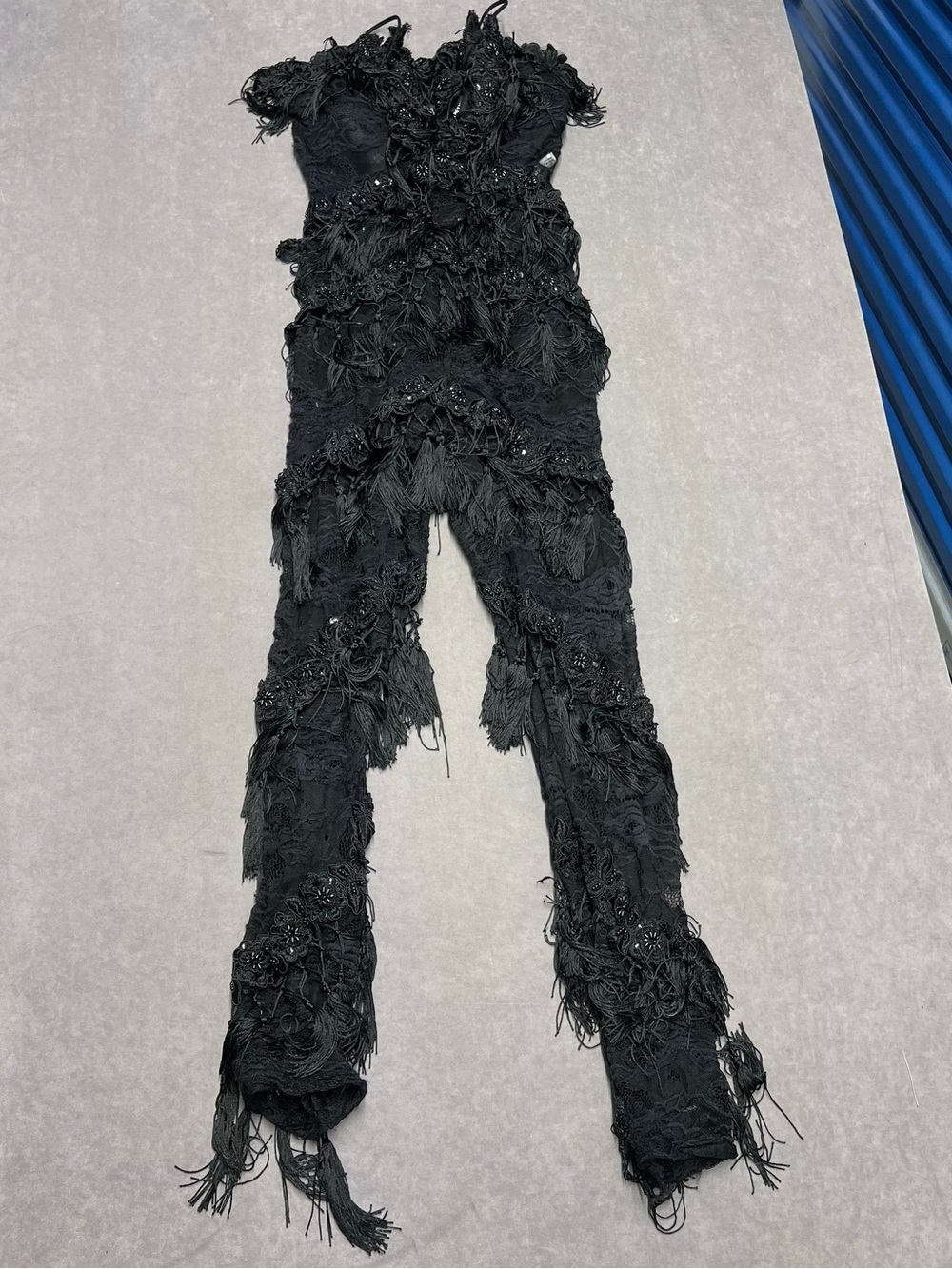 Women's Black Fringe Embellished Jeans Overalls
